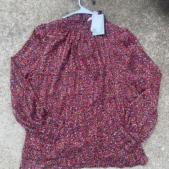 H&M NWT Pink Multicolor Blouse; Balloon Sleeve Blouse; Size Large - Picture 4 of 5